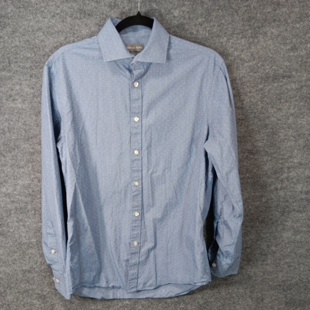 Michael Kors Mens Blue Geometric Slim Fit Dress Shirt 15.5 32/33 M Spread Collar
